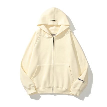 Essentials Reflective Print Zip-up Oversized Hoodie Cream